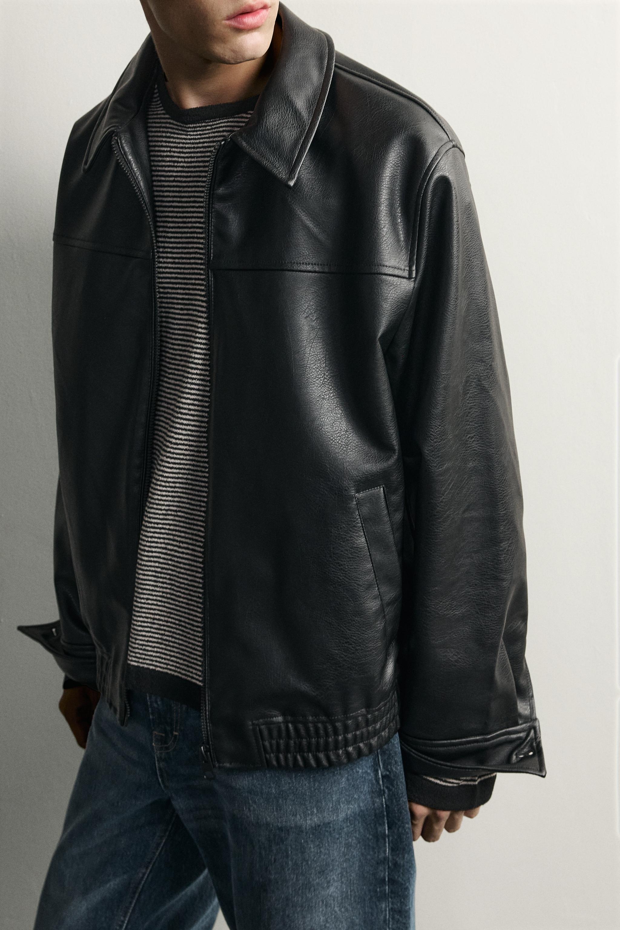 RELAXED-FIT FAUX LEATHER JACKET